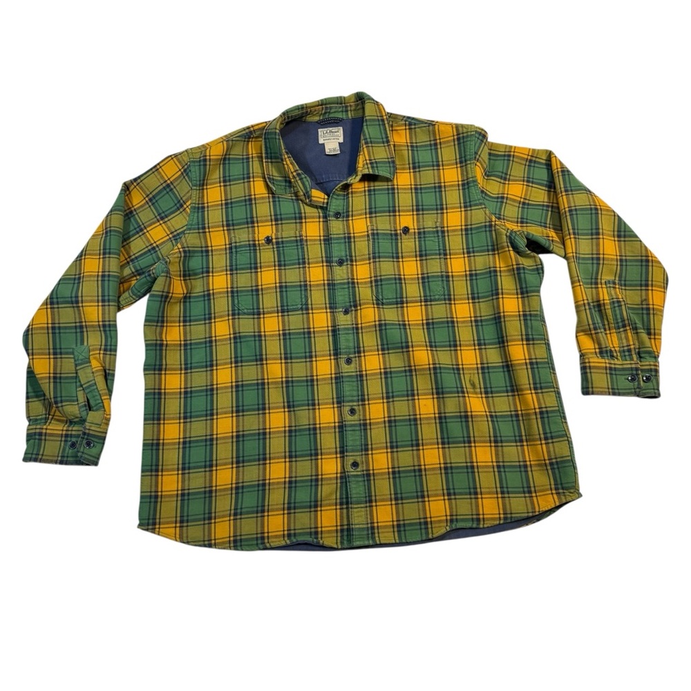 L.L. Bean Green and Yellow Plaid Men's Long Sleeve Button Down Shirt XXL